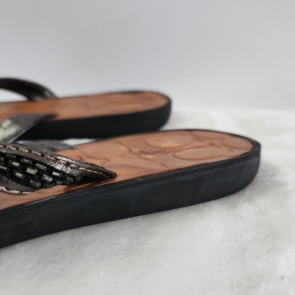 COACH Laurel Leather Silver Gray Bugle Beaded Flip Flop Sandals Size 8 - Picture 12 of 16